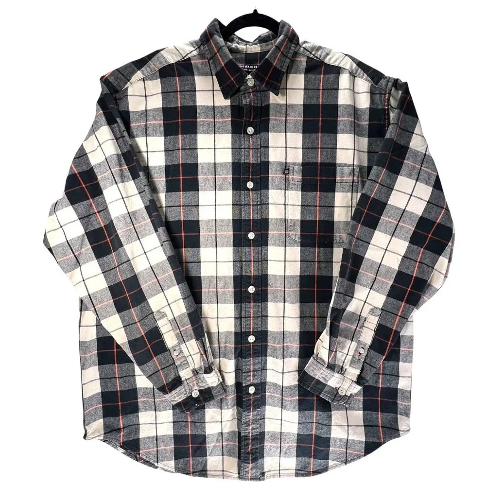 Ralph Lauren Polo Jeans Co XL Plaid Button-Up Shirt XL Long Sleeve Black Orange - Picture 2 of 12
